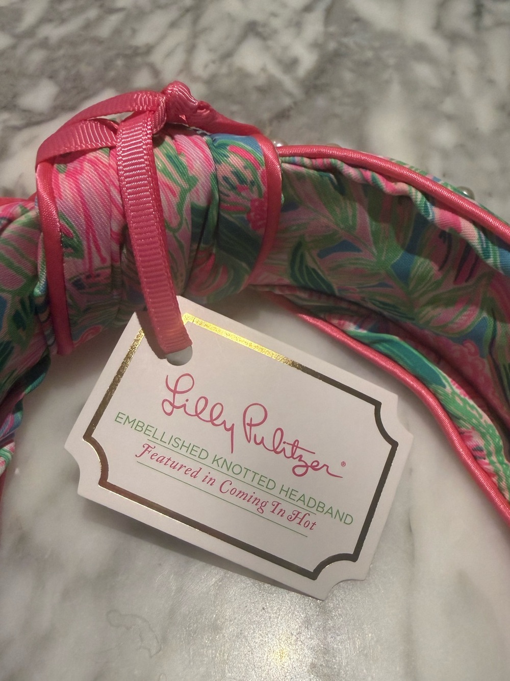 Lilly Pulitzer Pink & Green Knotted Pearl-Trim Headband - Picture 2 of 5